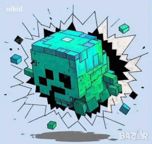 Minecraft Майнкрафт Крийпър Creeper малък самозалепващ стикер лепенка за стена или гардероб