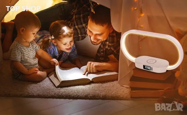 Нощна лампа Donewin 10W бързо безжично зареждане/часовник/USB порт/сензорно упр-е/дърво/3 режима, снимка 9 - Лед осветление - 49308588