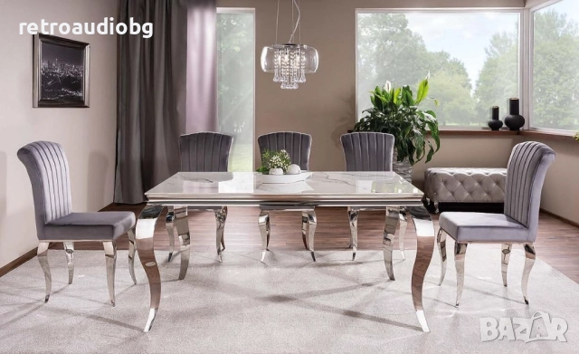   Трапезна маса ПРИНЦ 180x90 керамика бяла калаката - хром, снимка 2 - Маси - 52823990
