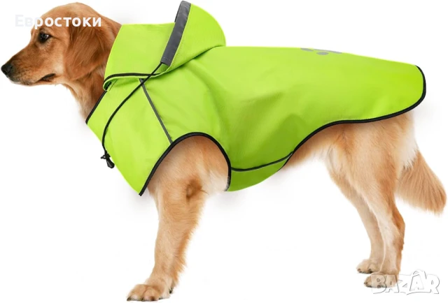 DQGHQME Дъждобран за кучета със светлоотразителни ленти, регулируем, с качулка, снимка 1