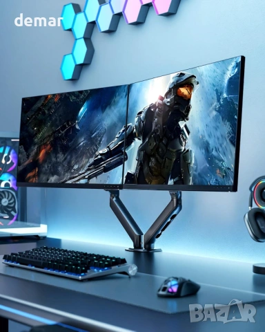 monTEK Стойка за два монитора 17–32 инча, до 9 кг всеки,VESA 75/100 мм, снимка 9 - Стойки, 3D очила, аксесоари - 53646574