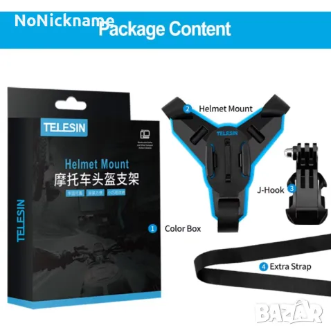 TELESIN Стойка за мотоциклетна каска GoPro mount монтаж държач без лепене за екшън камера , снимка 8 - Аксесоари и консумативи - 47772067