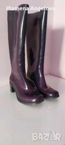 Лилави италиански гумени ботуши на ток – супер стилни!, снимка 3 - Дамски ботуши - 52351286