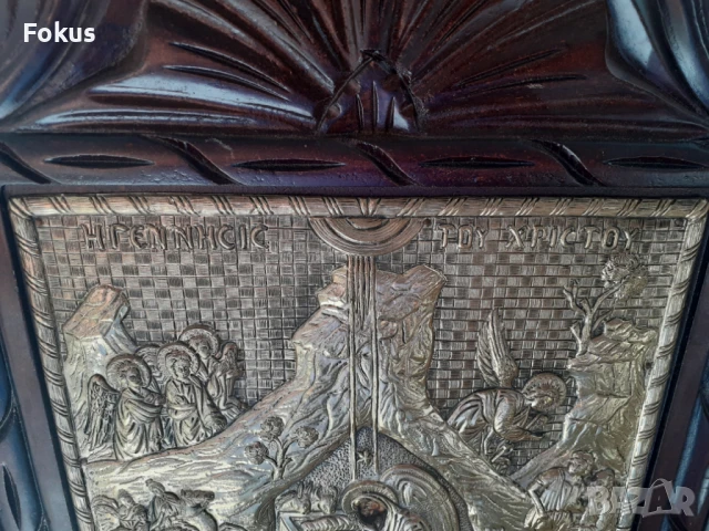 Голяма сребърна икона с дървена рамка дърворезба сертификат, снимка 6 - Антикварни и старинни предмети - 51301480