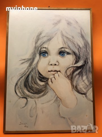 Полска Картина Дете Със Сини Очи, снимка 3 - Антикварни и старинни предмети - 35795370
