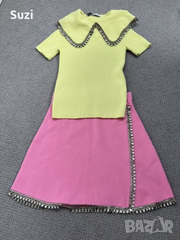 ZARA комплект блузка на къс ръкав и розова пола, снимка 1
