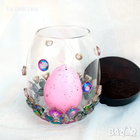 Стъклен свещник с мозайка от галванизирани мъниста, снимка 5 - Други - 49779548