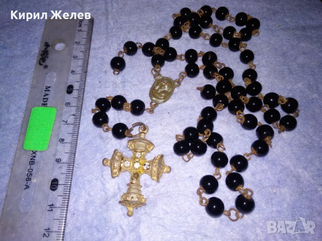 СТАРА РИМОКАТОЛИЧЕСКА МОЛИТВЕНА ОГЪРЛИЦА БРОЕНИЦА с ЖЕЛЯЗНО КРЪСТЧЕ с ПОЗЛАТА и КРИСТАЛИ ИКОНА 37224, снимка 7 - Антикварни и старинни предмети - 40392062