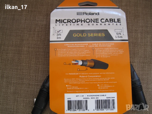 Микрофонен кабел, Neutrik XLR конектори, Roland Gold Seri най високата серия внос от Германия Нов!!!, снимка 2 - Микрофони - 51130959