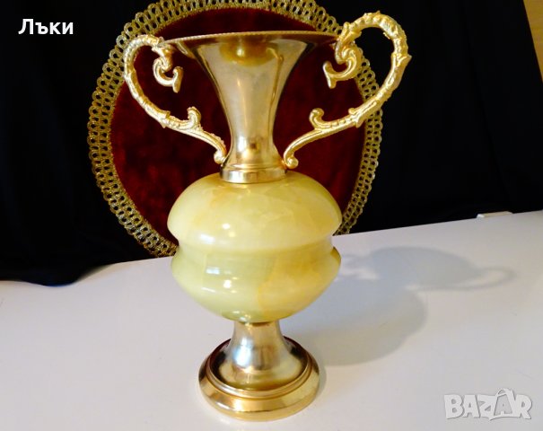 Бронзова ваза,амфора,оникс 1 кг.,позлата. 