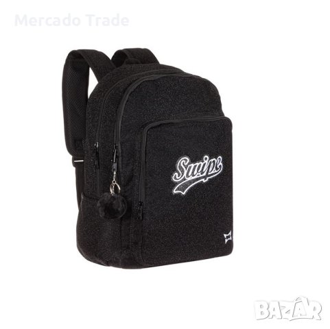 Ученическа раница Mercado Trade, За момичета, Черен блясък, С ключодържател Pon Pon, снимка 2 - Раници - 41807128