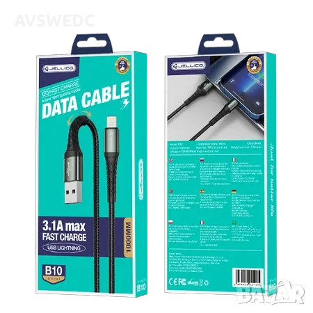 Кабел USB-Lightning 3.1A JELLICO 1 метър черен, снимка 3 - Кабели и адаптери - 48473111