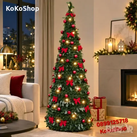 Коледна елха с украса и LED лампички, POP - UP елха