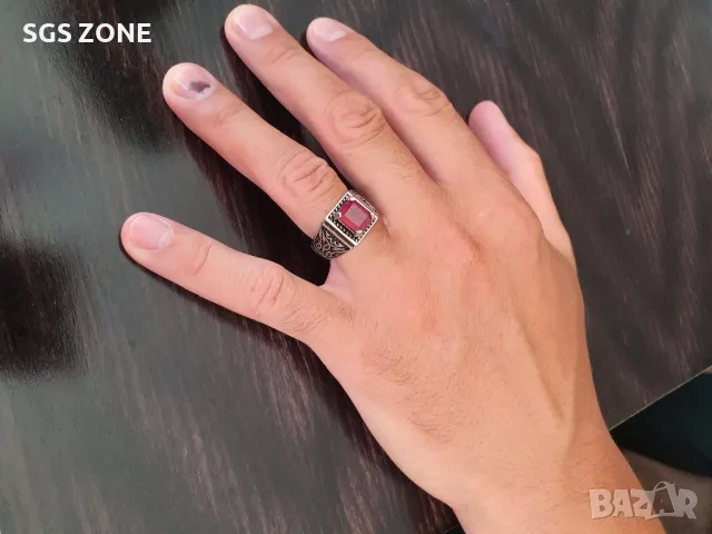 Мъжки Сребърни Пръстени с Естествени Камъни, снимка 3 - Колиета, медальони, синджири - 49988090