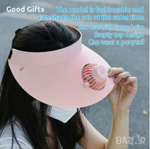 Шапка с козирка и вграден вентилатор – USB зареждане, 3 скорости, въртяща се перка, защита от слънце, снимка 9 - Шапки - 51060400