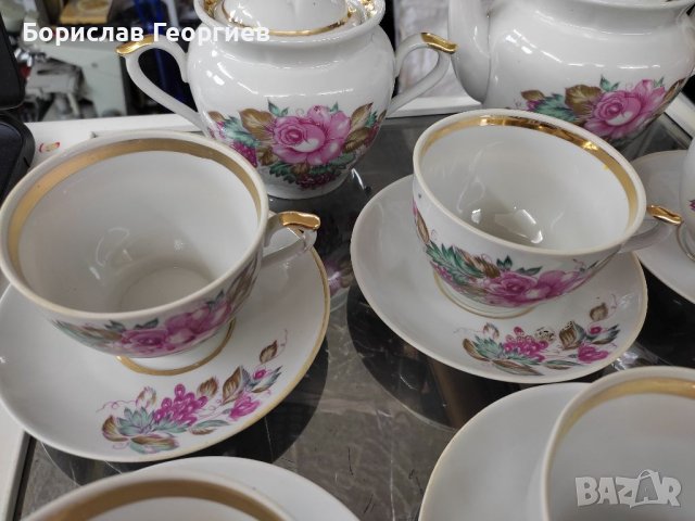 Руски порцелан чаши за кафе,чайник и захарница, снимка 4 - Сервизи - 40748987