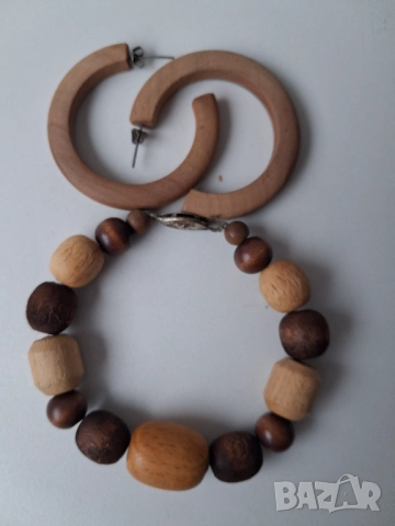 Гривна и обеци изработени от дърво, снимка 2 - Гривни - 52790084