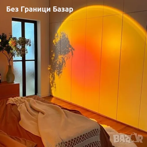 Нова LED Sunset лампа 24 цвята 180° USB дистанционно декоративно осветление, снимка 5 - Декорация за дома - 55959171