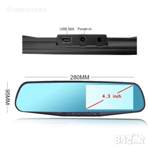 K95 Видеорегистратор, Огледало за автомобил, с предна и задна камера за паркиране, снимка 4 - Аксесоари и консумативи - 44808396