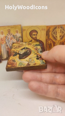 Икона Рождество Христово – дървена православна икона с магнит, 8x6 см, снимка 6 - Икони - 52867232