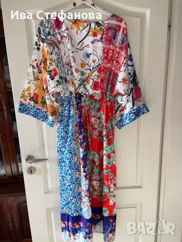 Дълга нова памук памучна елегантна ежедневна рокля тип кимоно широк ръкав флорален принт цветя , снимка 6 - Рокли - 41659723