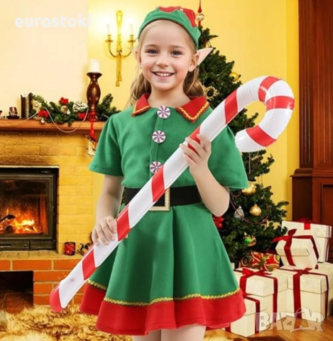Детски коледен костюм на Елф Raveparty, от 7 части, карнавален костюм на Коледен Елф за момичета , снимка 6 - Детски комплекти - 52567647