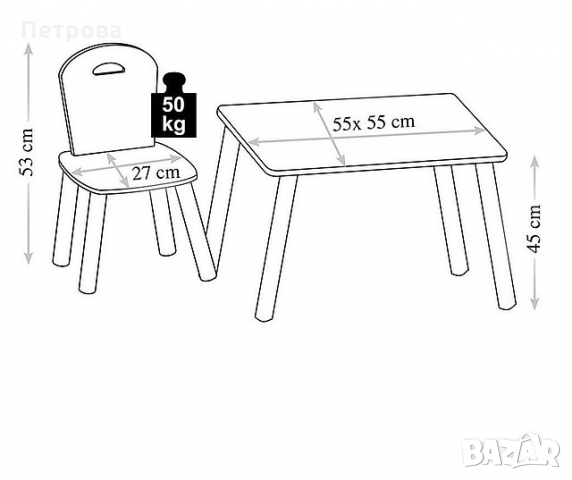 Детски дървени маса с два стола/детска маса и две столчета, снимка 2 - Други - 36111523