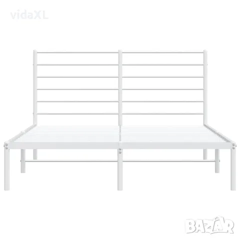 vidaXL Метална рамка за легло с горна табла, бяла, 120x190 см, снимка 6 - Спални и легла - 56147201