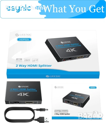 eSynic 4K/30HZ HDMI сплитер 2-посочен HDMI сплитер 1 вход 2 изхода HDMI сплитери HDMI 1.4 , снимка 7 - USB кабели - 53485653