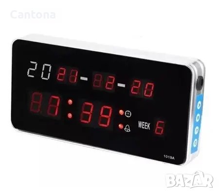 Дигитален LED часовник с аларма, календар, настолен и за стена, 1019А