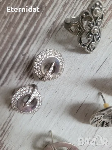 Сребърни обици и пръстен, снимка 3 - Обеци - 49517448