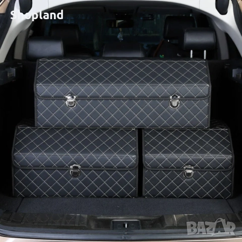 Луксозен сгъваем органайзер за кола от еко кожа, 3 размера в сета