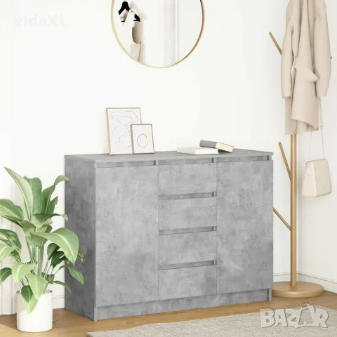 vidaXL Бюфет с чекмеджета, бетонно сив, 100,5x35x76см, инженерно дърво, снимка 2 - Бюфети - 56147049