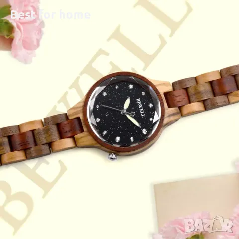 Дървен дамски часовник BEWELL Black Starry Sky, снимка 10 - Дамски - 49349128