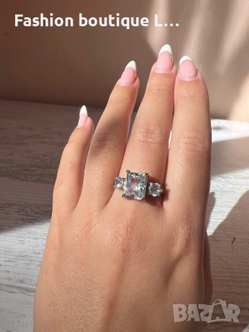 Сребрист пръстен с 3 блестящи кристала с различни големина ❤️, снимка 3 - Пръстени - 52247758