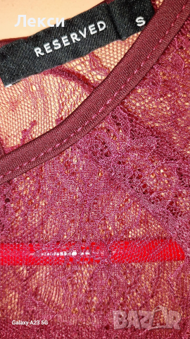 НОВА дантелена, елегантна блузка, цвят бордо. Размер S. 14 лв., снимка 4 - Ризи - 44189942