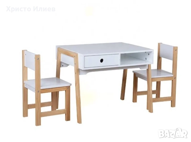 Дървена Детска маса със столчета Бели НОВИ