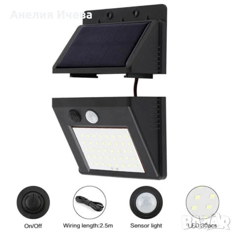 Градинска соларна лампа с 2,5-метров кабел H LED16, снимка 5 - Соларни лампи - 50663592