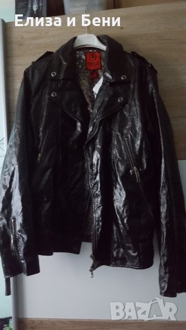 Унисекс рокерия кожено байкър мото яке с лачено покритие естествена кожа Tough Jeansmith, снимка 2 - Якета - 35728269