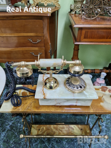 Уникален  рядък  антикварен колекционерски холандски телефон оникс позлатен бронз , снимка 4 - Антикварни и старинни предмети - 44550173