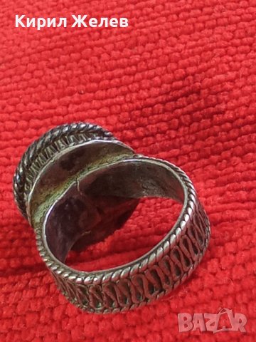 СРЕБЪРЕН СТАР 19 ВЕК ПРЪСТЕН с ГОЛЯМ ШЛИФОВАН КАМЪК ЗЕЛЕН АХАТ - СРЕБРО СТАРО ГРАДСКО БИЖУ 22478, снимка 7 - Антикварни и старинни предмети - 33046862