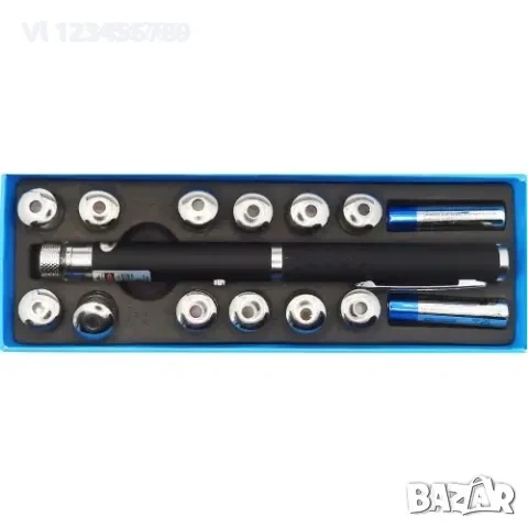 Зелен лазер 50mW с 13 дискотечни приставки