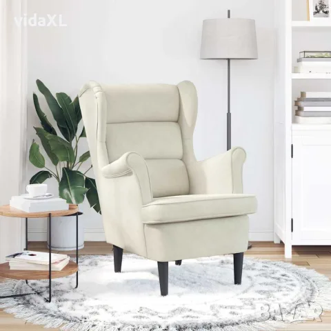 vidaXL Фотьойл, кремавобял, кадифе, снимка 3 - Дивани и мека мебел - 56146800