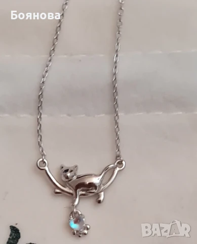 Сладко нежно сребърно колие с коте