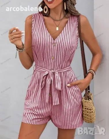 Раиран дамски гащеризон с V-образно деколте, 9цвята , снимка 2 - Гащеризони - 48853240