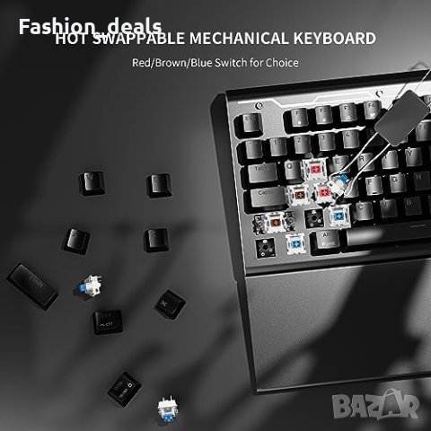 Нова Механична геймърска кабелна клавиатура с RGB подсветка и сгъваема подложка за китката, снимка 4 - Клавиатури и мишки - 42427061