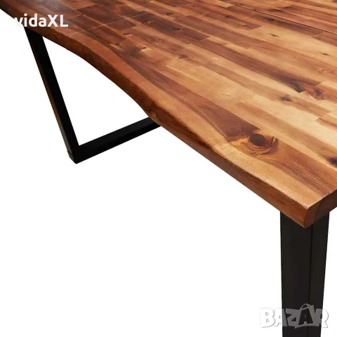 vidaXL Трапезна маса с жив ръб 140x80x75 см масивна акация, снимка 7 - Маси - 56147310
