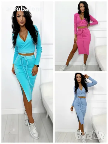 Дамски комплект горнище и миди пола 828