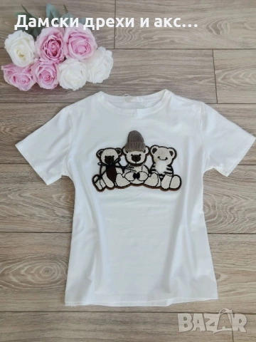 Дамска тениска с мечета , снимка 3 - Тениски - 53227625