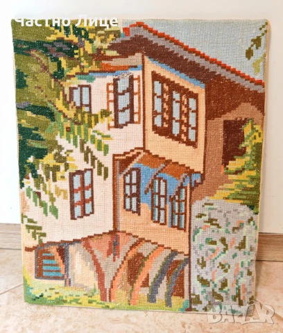 Старинен Гоблен с Подрамка Възрожденска Къща 29/24 см